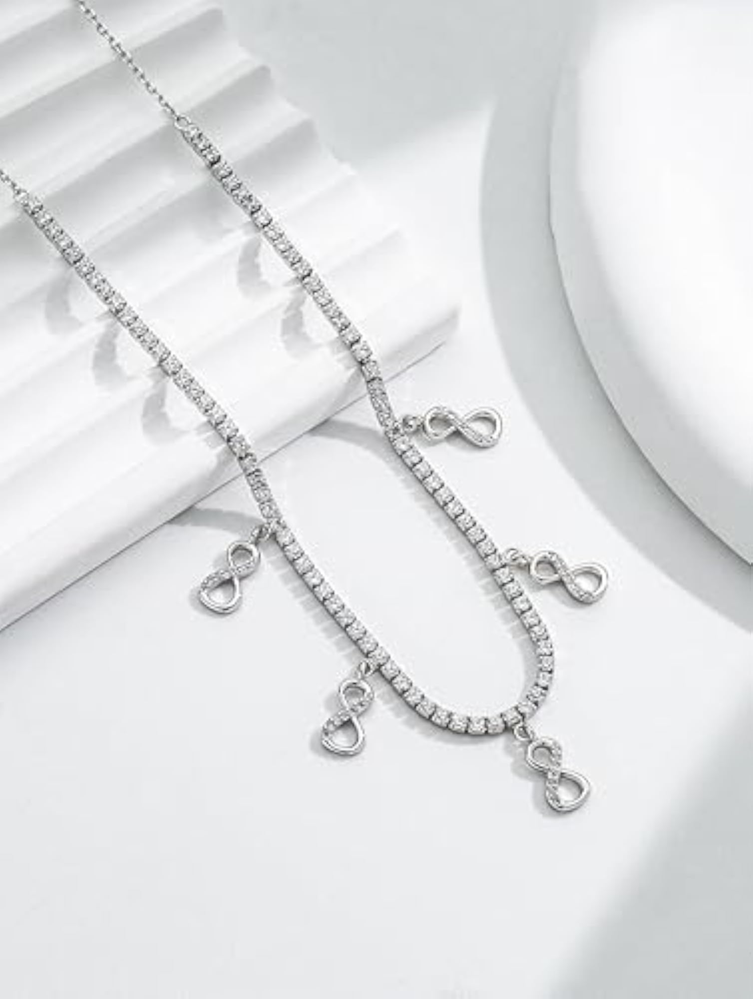 Women's 925 Sterling Silver Infinity Tennis Necklace